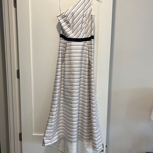 Halston Heritage stripe high low gown